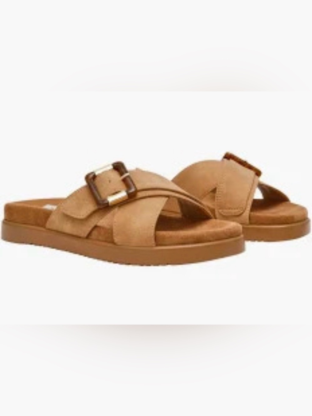 DV Dolce Vita Usha Tan Slide Sandals Tortoise Buckle Platform Shoes US 7 M